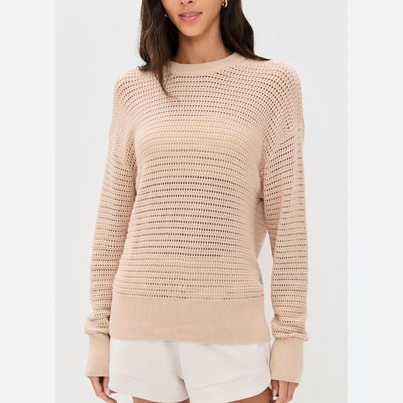 Shop Bop Varley Kershaw open knit sweater beige large beachy preppy